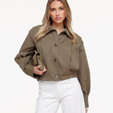 Trench - Casaco Kaki com Mangas Ballon Curtas