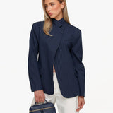 Blazer Azul Marinho de Botão Alto com Fenda
