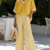 Amélia | Conjunto Listrado em Linho e Algodão Elegante e Descontraído