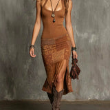 Pia™ | Vestido boho em patchwork com fenda