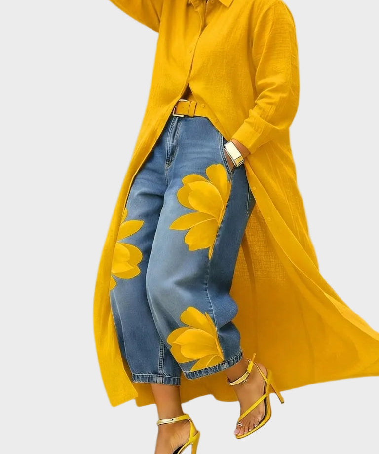 Daniella - Vestido de Linho & Conjunto de Jeans Floral