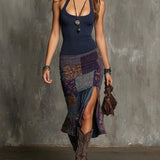 Pia™ | Vestido boho em patchwork com fenda