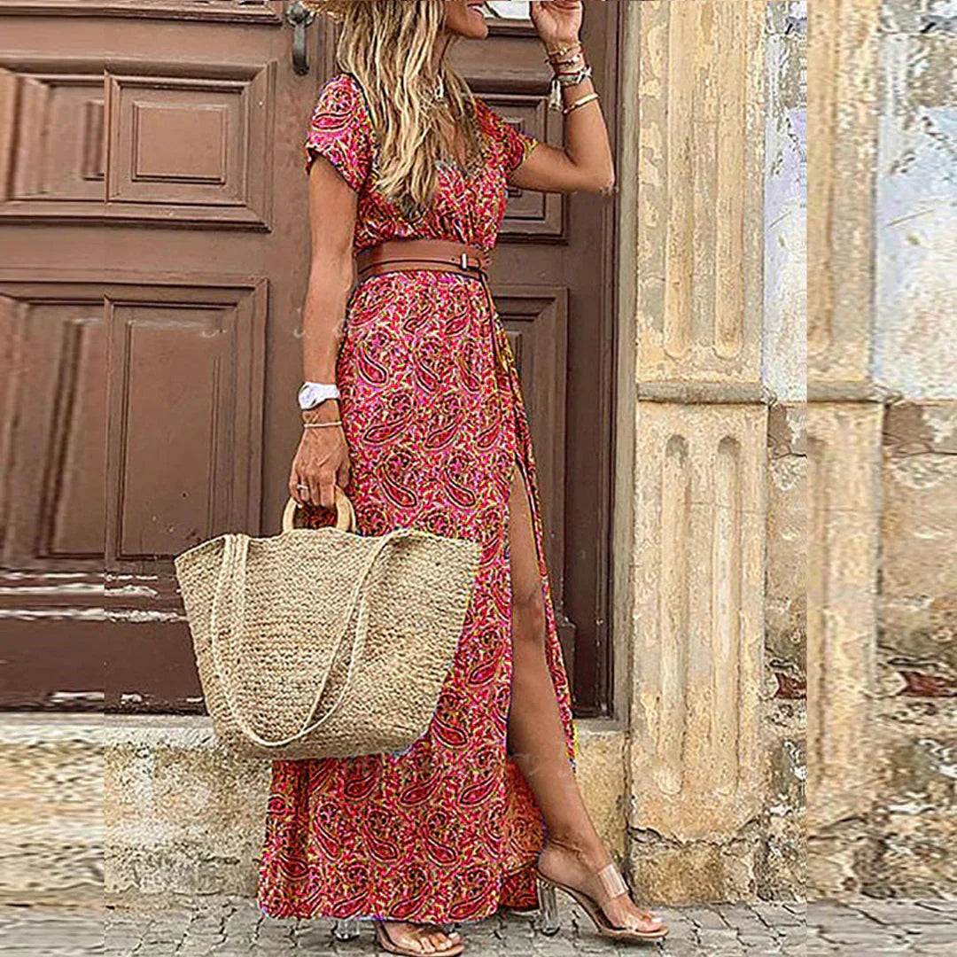 Justine™ – Vestido longo boémio fluido com cinto