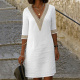 Élise – Vestido elegante de mangas médias com decote em V