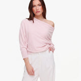 Top Rosa Tricotado com 2 Bordas e Mangas 3/4