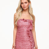 Robe Sem Alças com Lantejoulas Rosa - Jurk