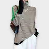 Maio | Pullover Luxuoso de Gola Alta com Padrão de Pesponto