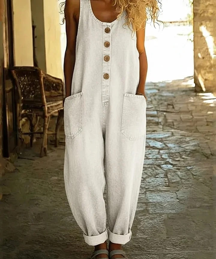 Ruth™ | Salopete em denim de algodão lavado vintage
