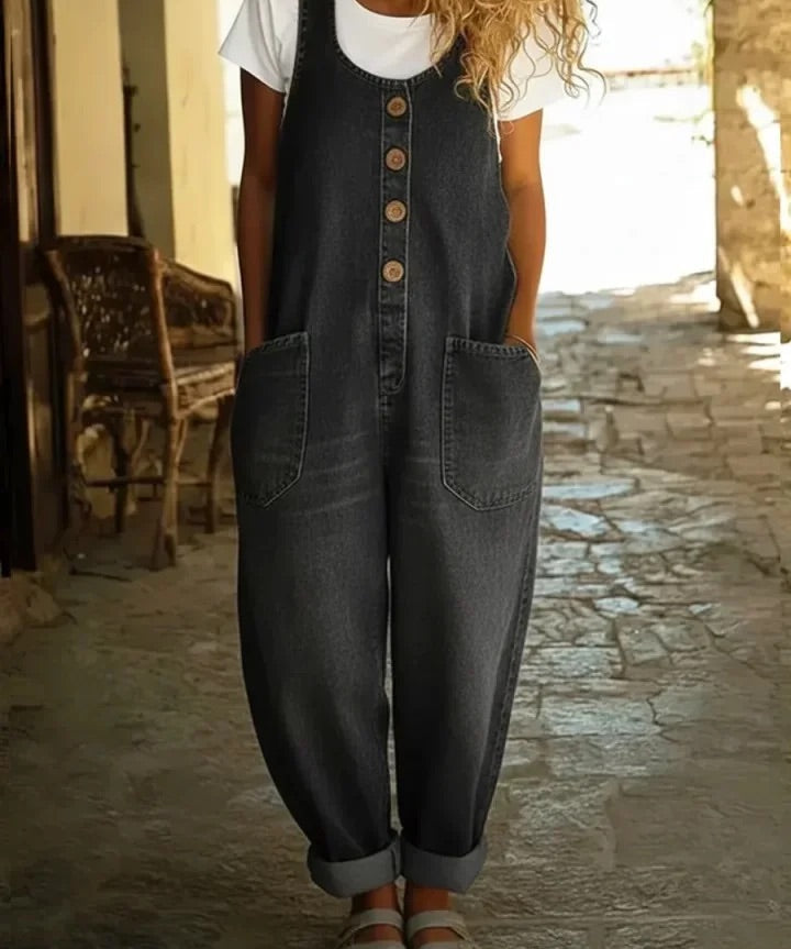 Ruth™ | Salopete em denim de algodão lavado vintage