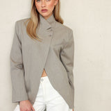 Blazer de Lã com Corte em V Taupe