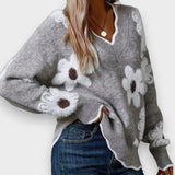 Aline | Pullover Elegante com Decote em V e Padrão Floral
