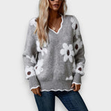 Aline | Pullover Elegante com Decote em V e Padrão Floral
