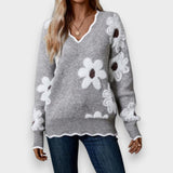 Aline | Pullover Elegante com Decote em V e Padrão Floral