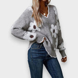 Aline | Pullover Elegante com Decote em V e Padrão Floral