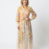 Cressida | Vestido Maxi Floral Transparente de Manga Longa