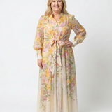 Cressida | Vestido Maxi Floral Transparente de Manga Longa