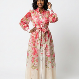 Cressida | Vestido Maxi Floral Transparente de Manga Longa