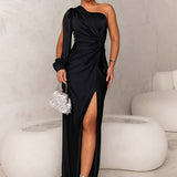 Mila™ | Elegante Vestido de Cetim com Fenda Lateral