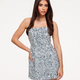Vestido Sem Alças em Crepe de Lantejoulas Prateado - Jurk