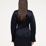 Vestido Preto de Satin com Mangas Balão