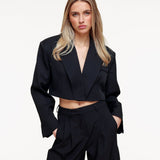 Blazer Cropped com Decote em V Preto