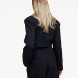 Blazer Cropped com Decote em V Preto